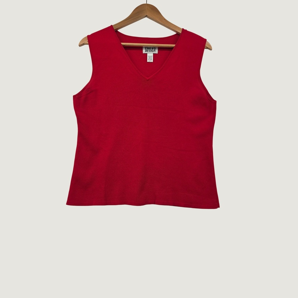 Vintage Chico's Design Red Knit Sweater Tank Top V-Neck Sleeveless SZ 3 Large XL
